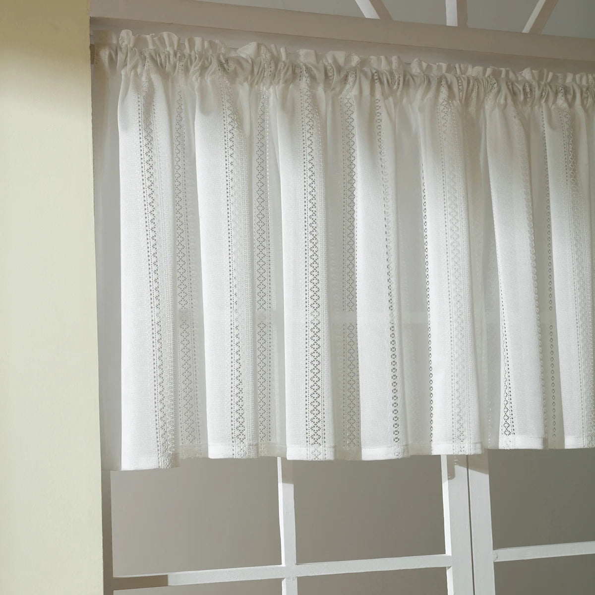 rideau blanc dentelle transparent classique fenêtre cuisine 100cm 130cm polyestère simple