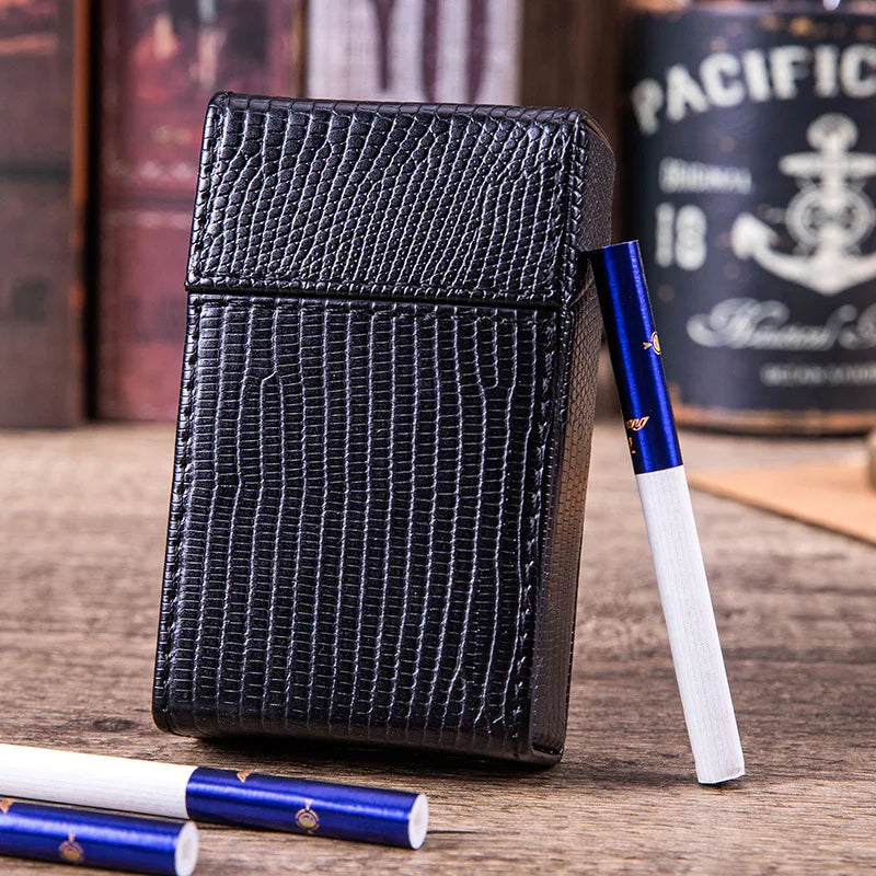 boîte cigarettes étui cuir crocodile noir classique fumer tabac cadeau fumeur rangement portebriquet