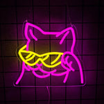 néon chat moderne blanc rose jaune vert bleu fixations chambre animaux fête anniversaire