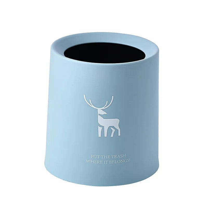 petite poubelle cuisine ronde plastique blanc noir motif cerf lettre minimaliste