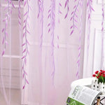 rideaux transparents pastoral feuilles tombantes vert clair violet decoration maison tringle rideaux liens décoratifs