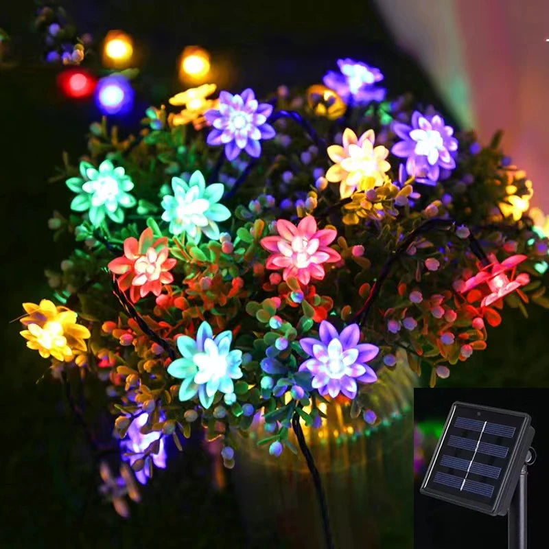 guirlande lumineuse solaire fleurs lotus led decoration jardin exterieur terrasse nuit decoratif