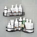 étagère salle bain moderne adhésive métal noir grille produits toilette shampooing lotions