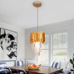 suspension lumineuse moderne or noir cristal led rayures horizontales verre transparent élègante chaîne métallique