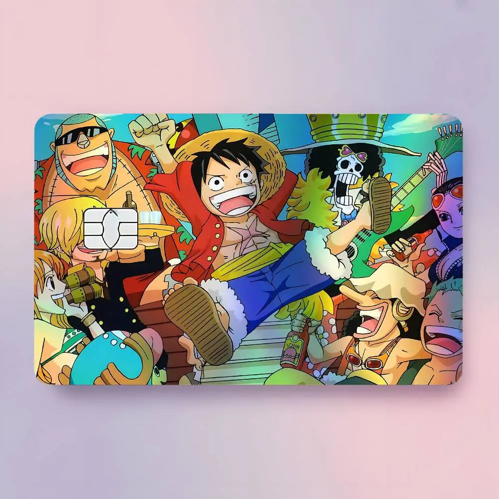 autocollants protection carte bancaire one piece anime personnages dessin animé multicolore adhésifs cartes visite