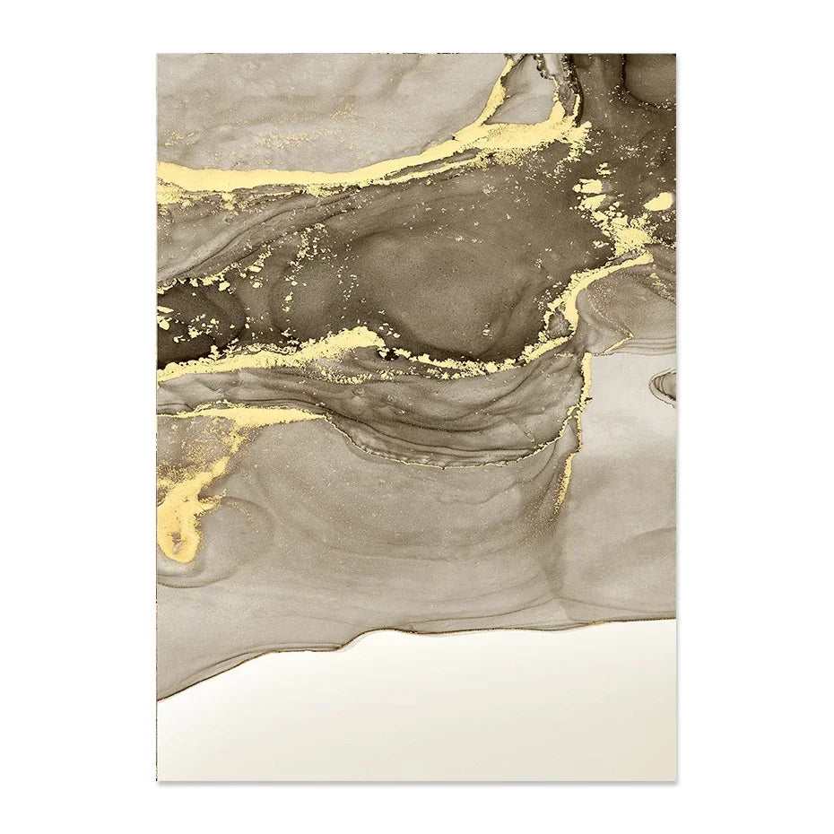 tableau contemporain minimaliste marbre effet liquide gris noir doré sans cadre impression toile chambre