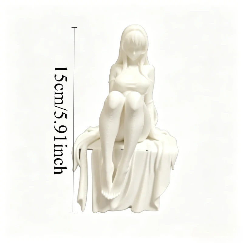 statue décorative femme assise 3d anime manga blanc rose élégante amusante