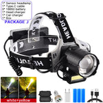 lampe frontale rechargeable zoomable led noir gris blanc affichage numérique bouton mode sensoriel camping