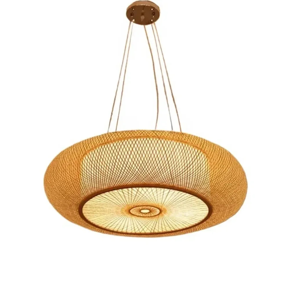 suspension lumineuse tissage bambou moderne noir beige clair chambre salon restaurant