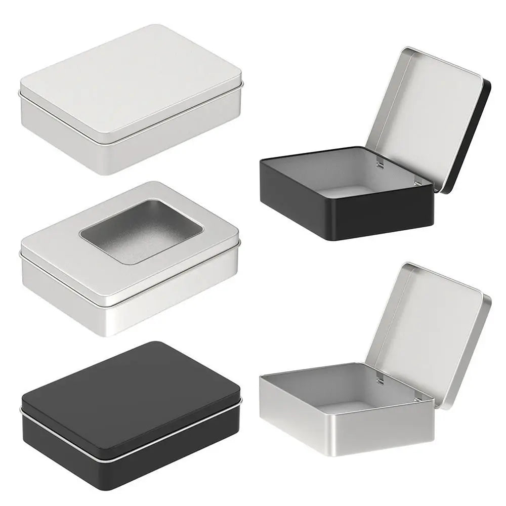 boîtes rangement métal modernes argentées noires réutilisables respectueux environnement 95x70x25mm