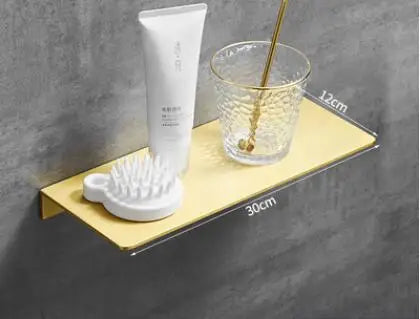 étagère murale moderne dorée lisse trois niveaux vis fixations salle bain aluminium