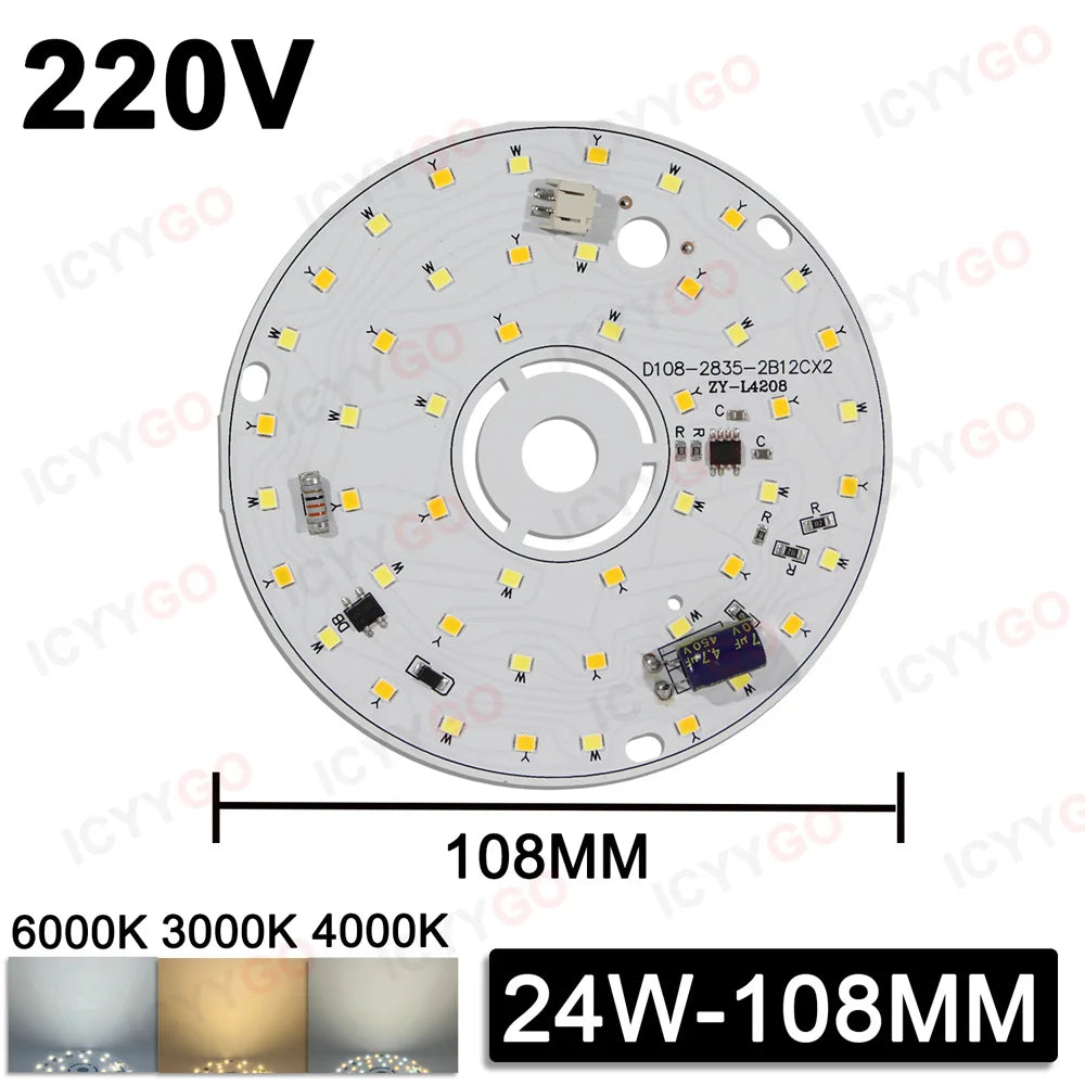 source lumineuse led 12w 24w 36w couleurs blanc moderne rond autoinstallation