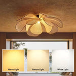 lampe suspendue moderne tissée pétales beige doré salon restaurant chambre principal