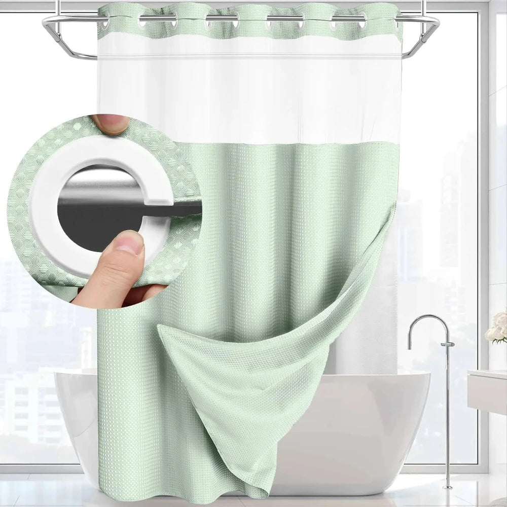 rideau douche moderne blanc translucide polyester 183x190cm anneau intégré