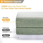 rideau douche moderne texturé beige vert olive imperméable crochets métalliques silver 120x180cm