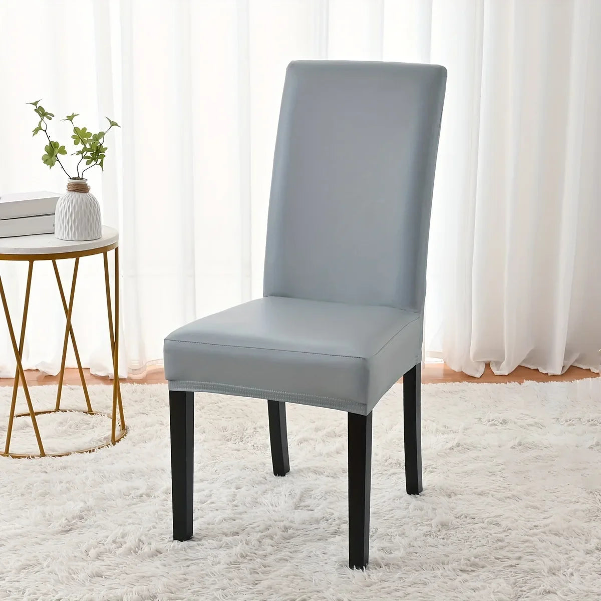 housse chaise simili cuir noir moderne imperméable élastique fauteuil salle manger