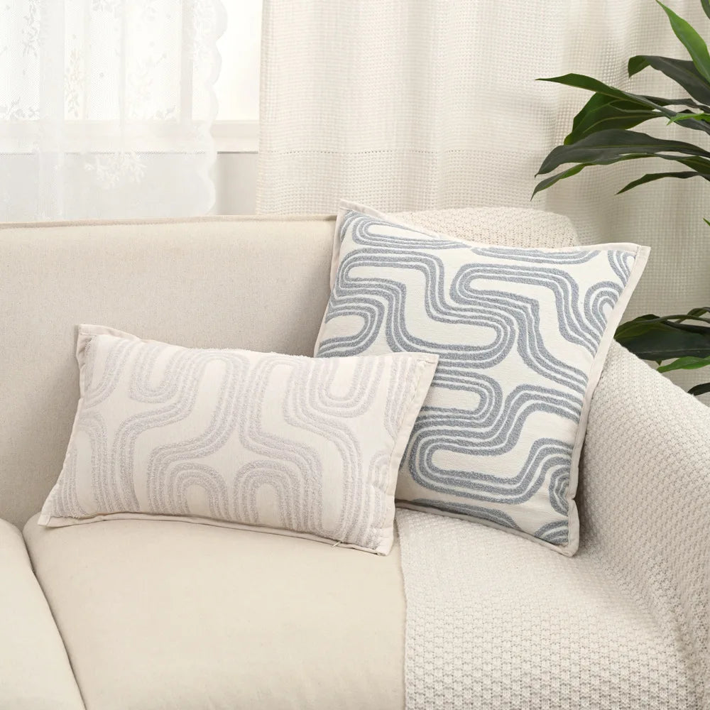 taies d'oreiller polyester jacquard motifs ondulés couleurs neutres moderne ornementales 45x45cm douces