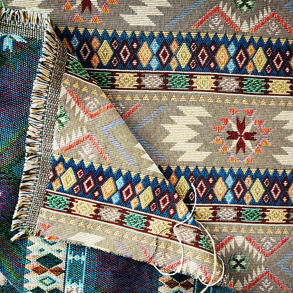 tissu jacquard ethnique coton polyester motif géométrique décoratif sac coussin rideau artisanat