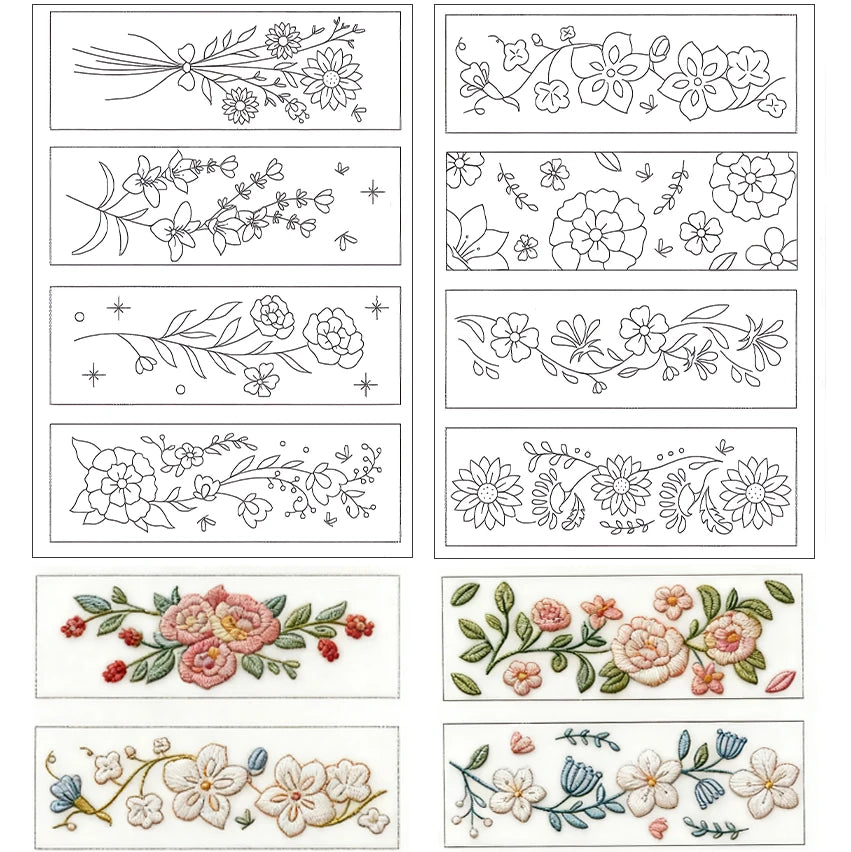 feuilles adhésives broderie motifs floraux fleurs feuilles branches classiques différentes couleurs solubles eau bricolage