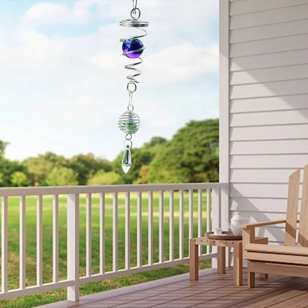 Spirale métallique spirale tail ball décor suspendu cristal verre violet structure argentée wind spinner