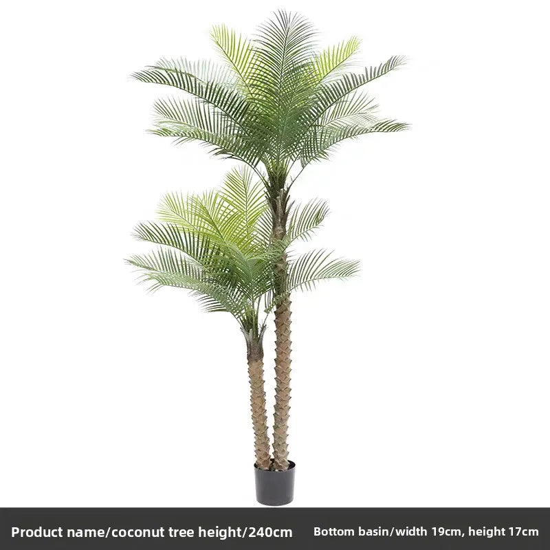 palmier artificiel décoration intérieure vert feuilles fines tronc épais moderne pot 240cm haute