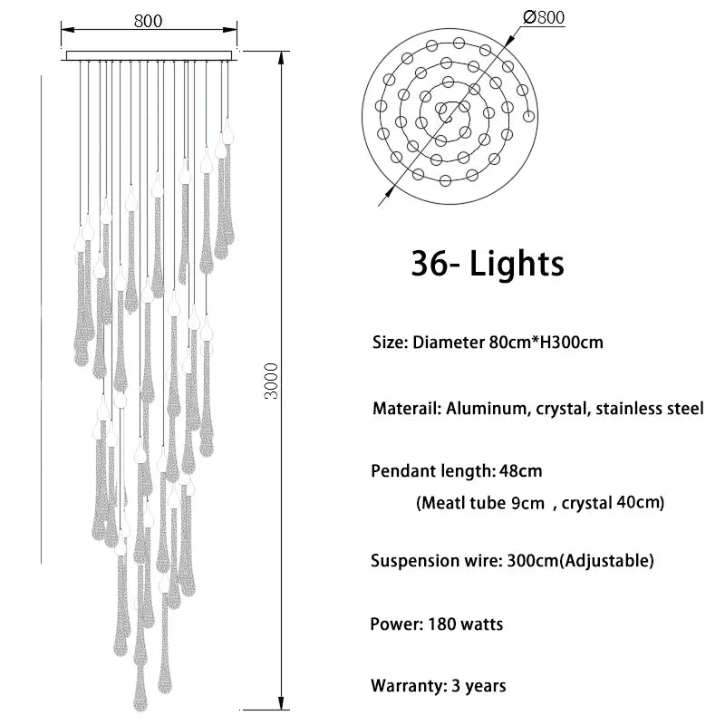 suspension lumineuse moderne or paillettes transparente élégante 18 lumières spiral led