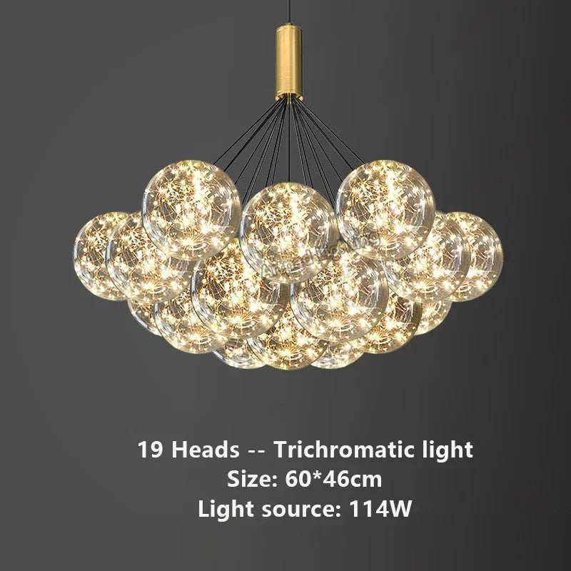 Suspension lumineuse moderne boules verre transparentes intérieur doré élégante plafonnier LED chambre restaurant