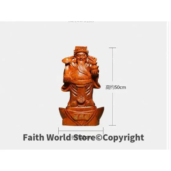 statue bois homme traditionnel asiatique 50cm chapeau cape objet cylindrique base bois
