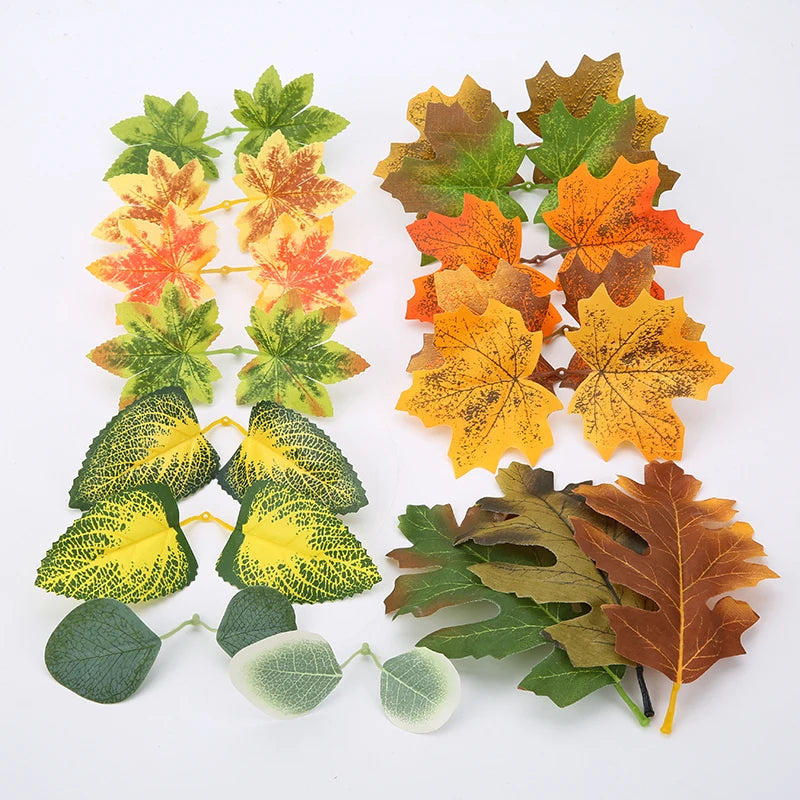 feuilles artificielles automne vert jaune orange marron veines naturel intérieur décoration mariage anniversaire exposé