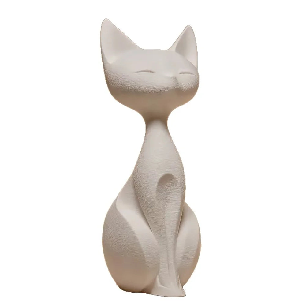 statue chat blanc crème texture rugueuse minimaliste deco maison erotique figurine