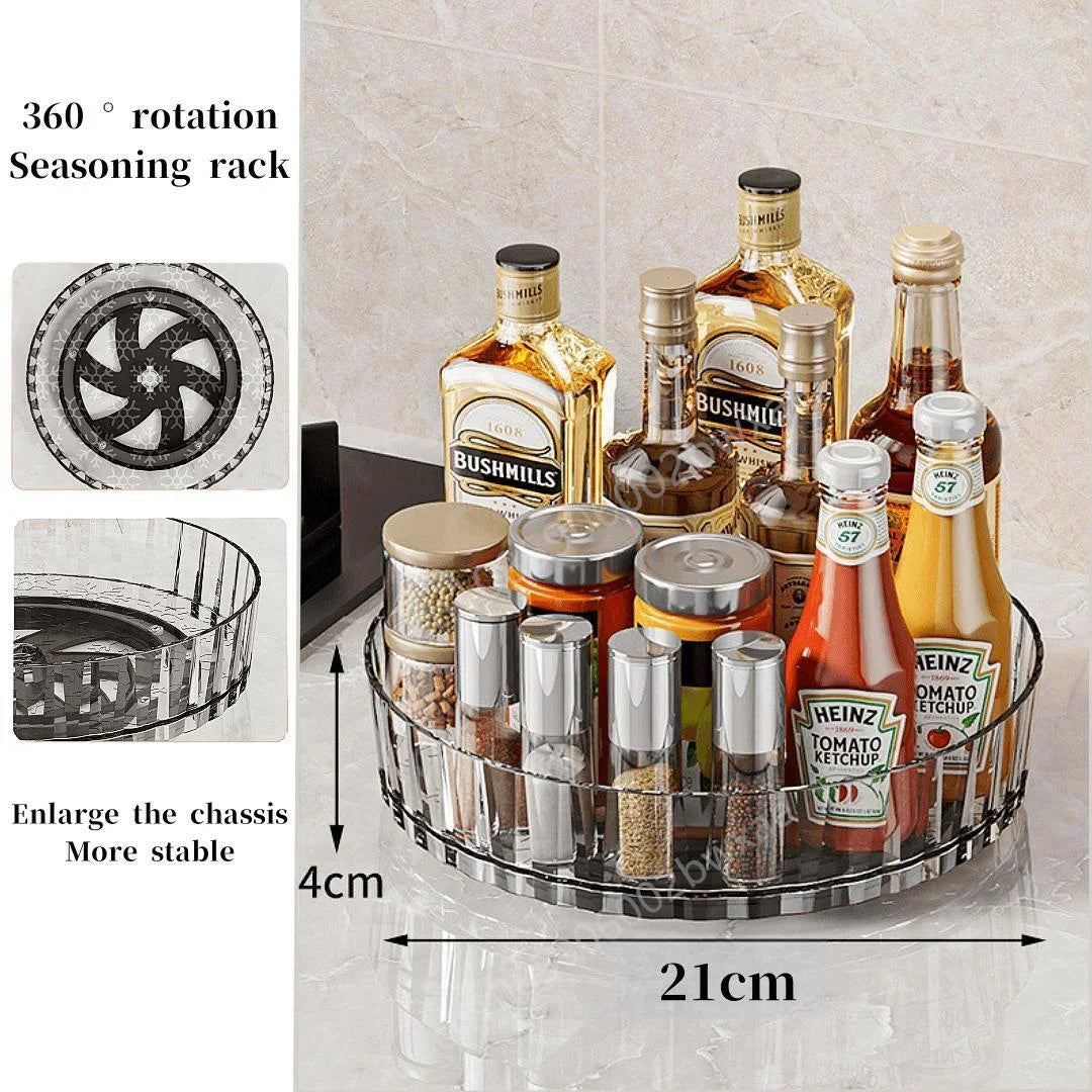 rangement rotatif épices bouteilles noir argenté transparent moderne 21cm 4cm