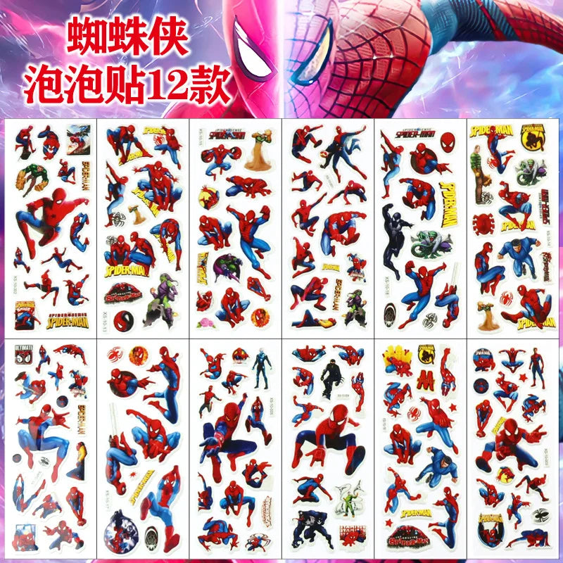 stickers spiderman poses héros marvel dessin animé rouge bleu opaques enfants anniversaire fantaisie