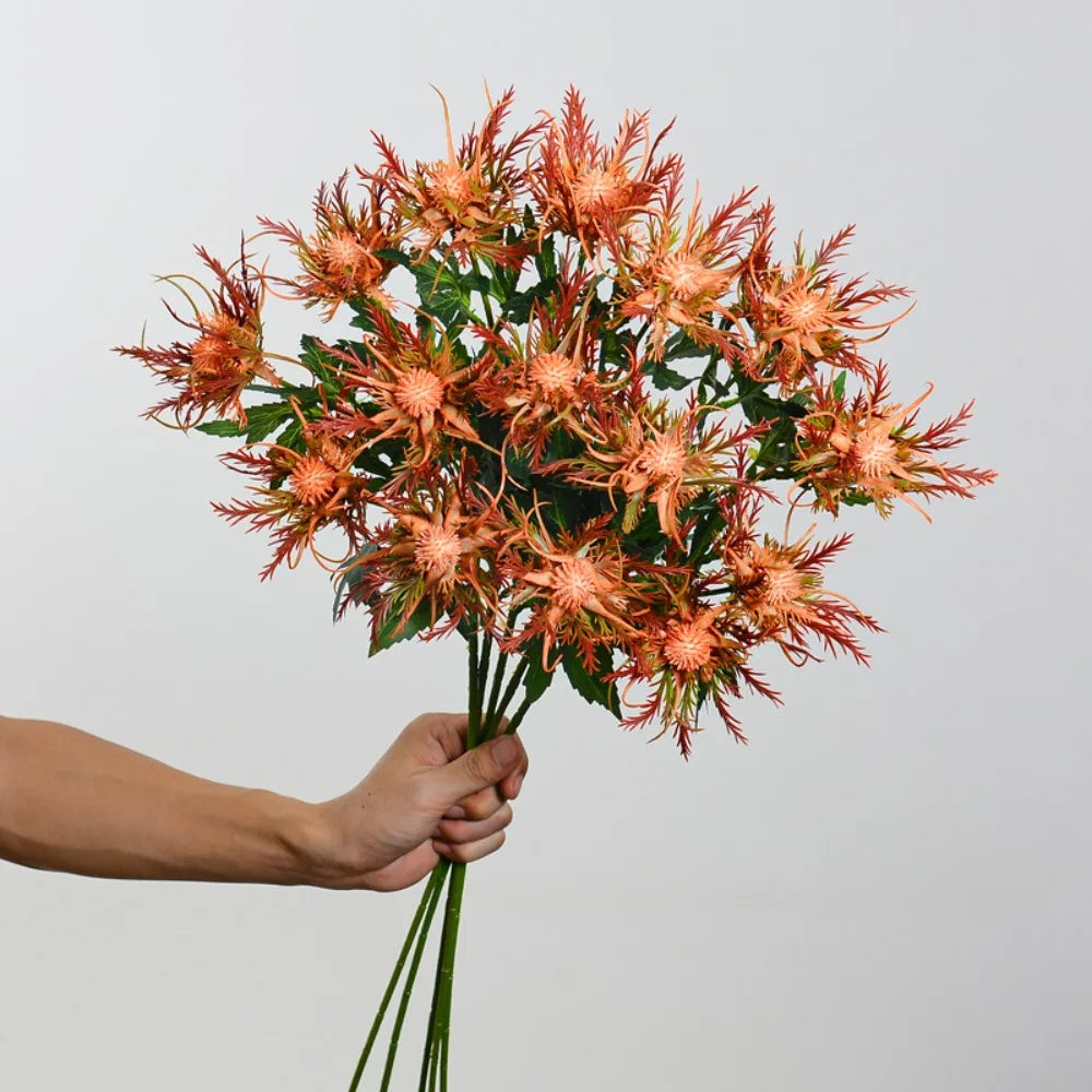 bouquet artificiel moderne fleurs pompons feuilles vertes vase transparent élégantextérieur exposition