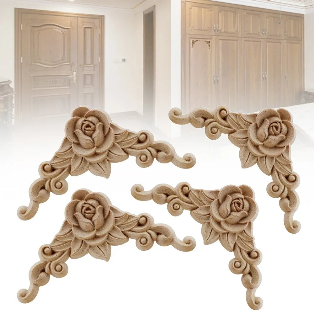 applique murale bois rose figurines baroque décorative feuilles sculptées floral