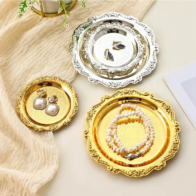 plateau decoratif or argent ornements baroques classique vintage boucles oreilles bracelet 7.5cm 10cm 15cm