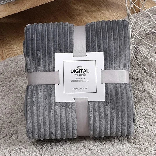 couverture coton polyester gris clair rayures horizontales douce confortable portable voyage