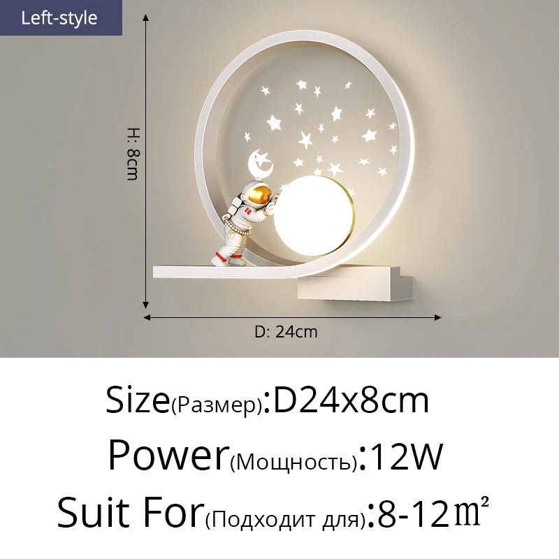 lampe murale moderne astronaute étoiles lune blanc doré crème minimaliste chambre enfant