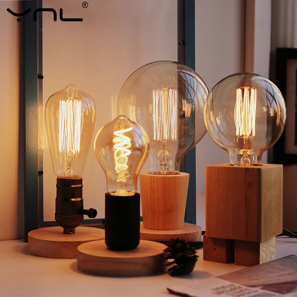 lampe poser moderne rétro bois naturel ampoule st64 g80 chambre coucher industriel fixations adhésives