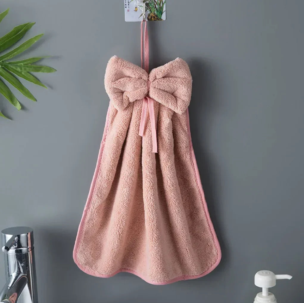 serviettes toilette velours doux nœud décoratif gris rose pâle blanc séchage rapide lavable machine