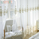 rideau blanc brodé transparent classique chambre salon polyester moderne
