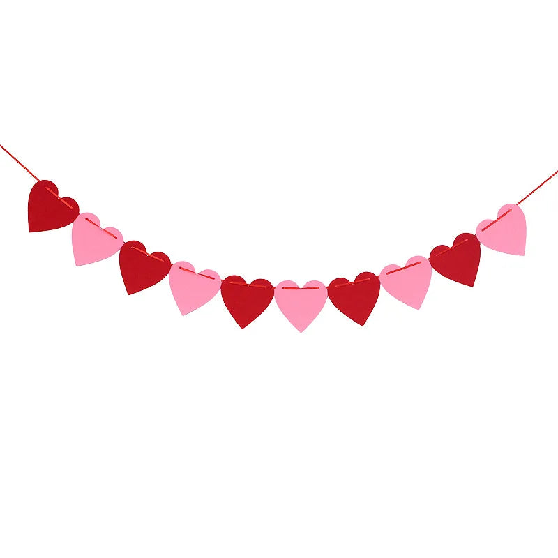 guirlande coeurs feutre rouge rose blanc decoration saint valentin anniversaire mariage festif