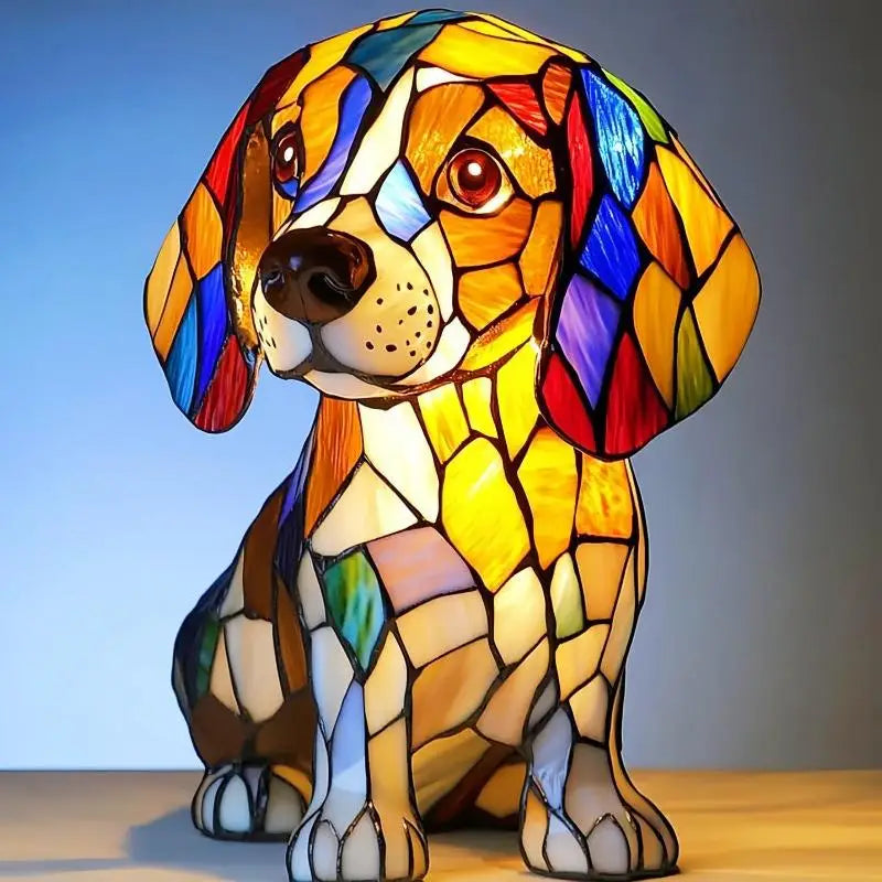 lampe posée chien multicolore mosaïque art deco résine opaque chambre salon