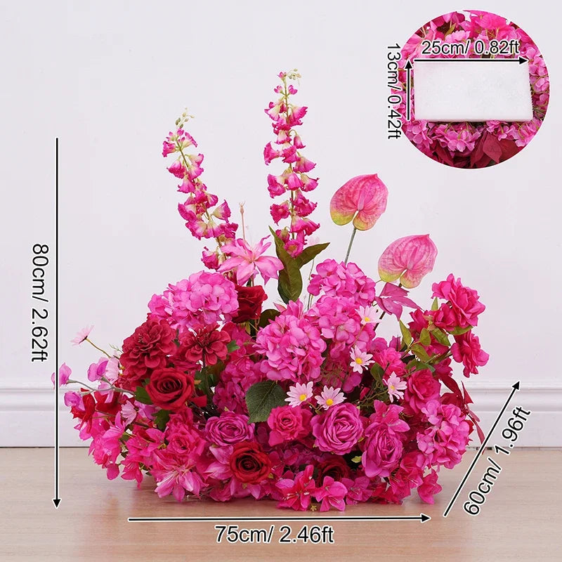 arche fleurs rose vif moderne décoration mariage anniversaire extérieur table blanche doré éléments