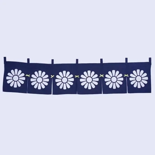 rideau porte horizontal japonais motifs floraux animaux bleu marine traditionnel opacité decoration interieur