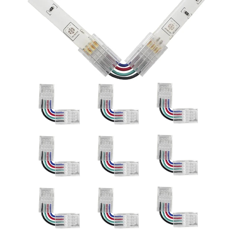 connecteurs led transparents broches dorées clips modernes 24v basse tension câbles colorés rouge vert