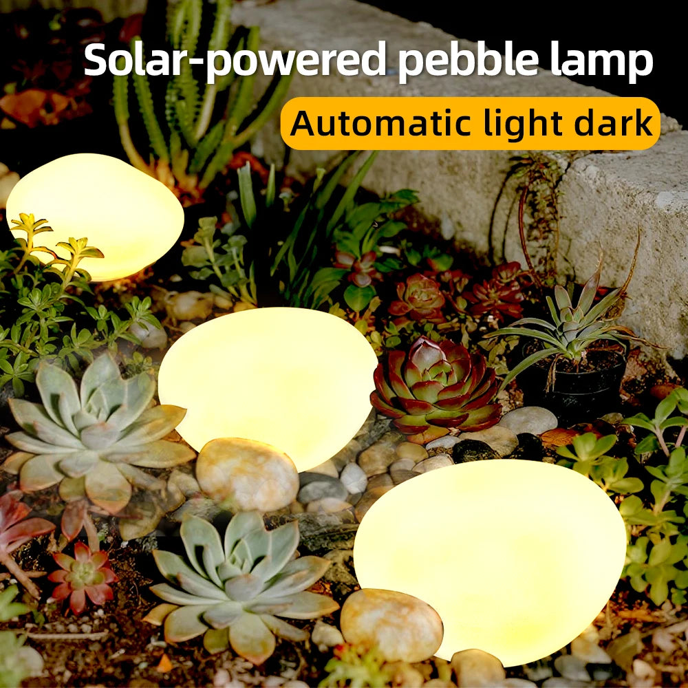 luminaire solaire led pierre imitation jardin decor exterieur blanc rose vert bleu moderne arrondi