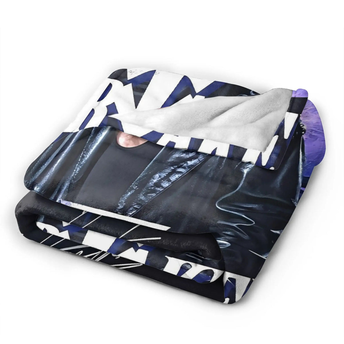 couverture polaire graphique personnage chapeau noir fond violet logo blanc adultes voyage