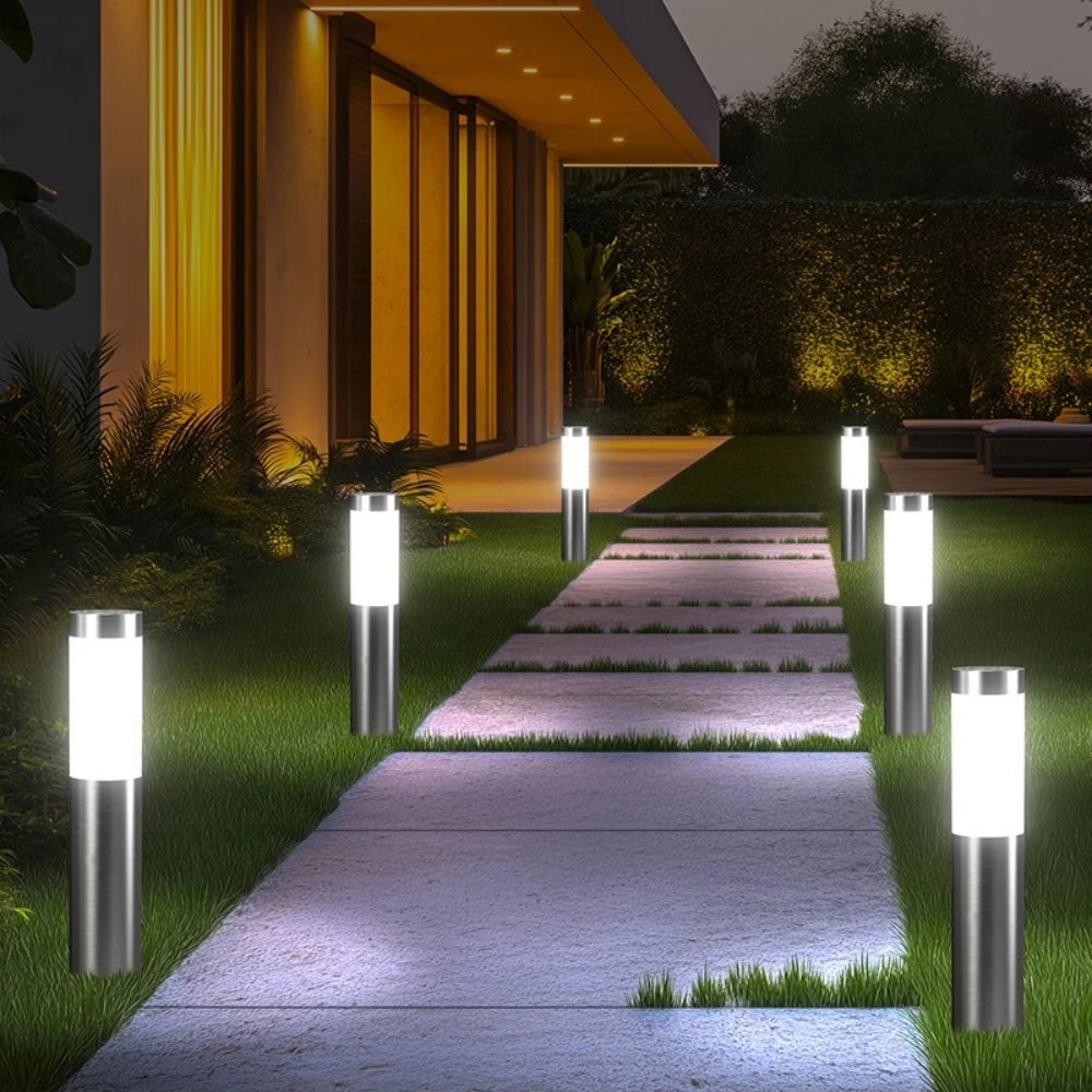 lampe solaire extérieure moderne éclairage chemin ip65 led acier inoxydable noir blanc argenté
