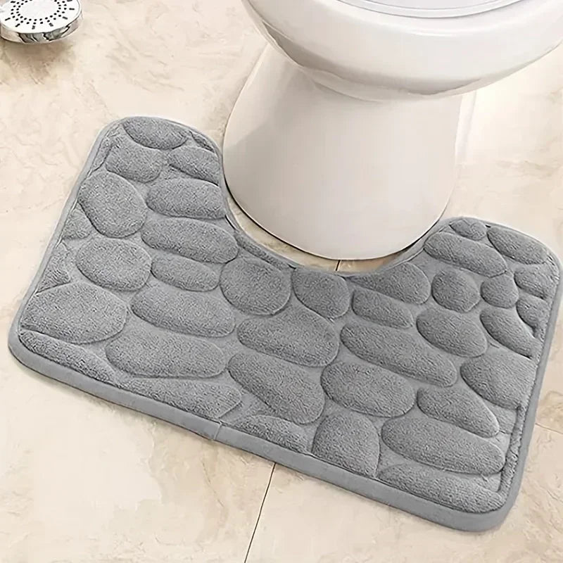 tapis antidérapant moderne gris galets salle bain absorbe l'eau doux 50cm 40cm