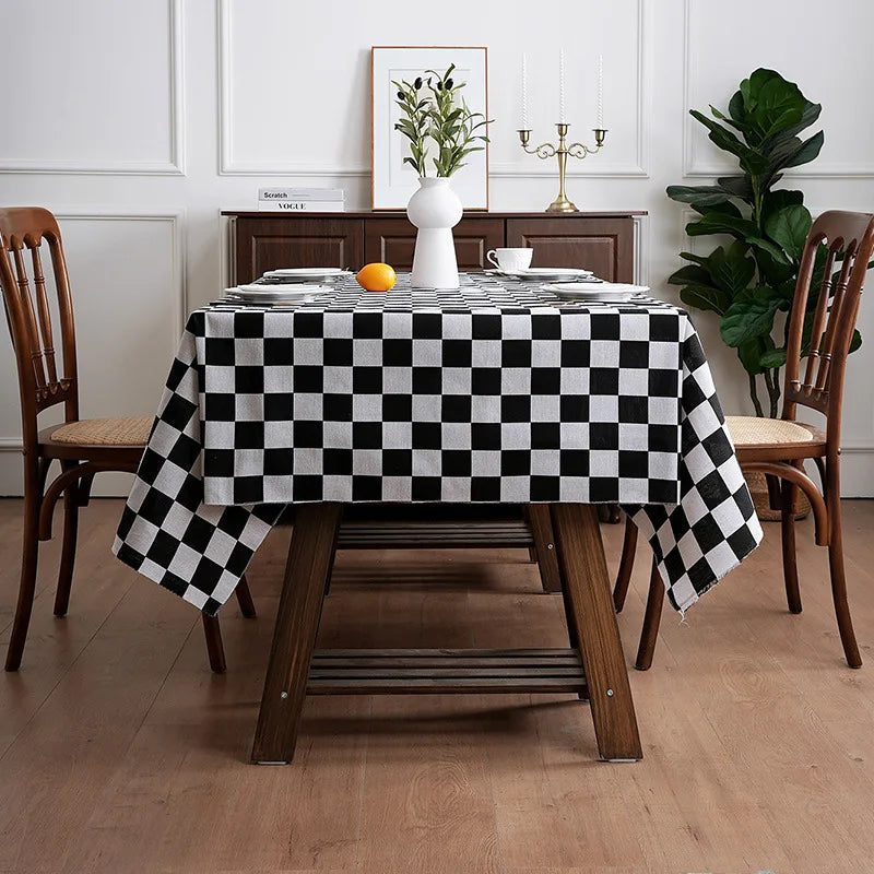 nappe table carreaux noir blanc classique réutilisable polyester coton machine été hiver printemps automne